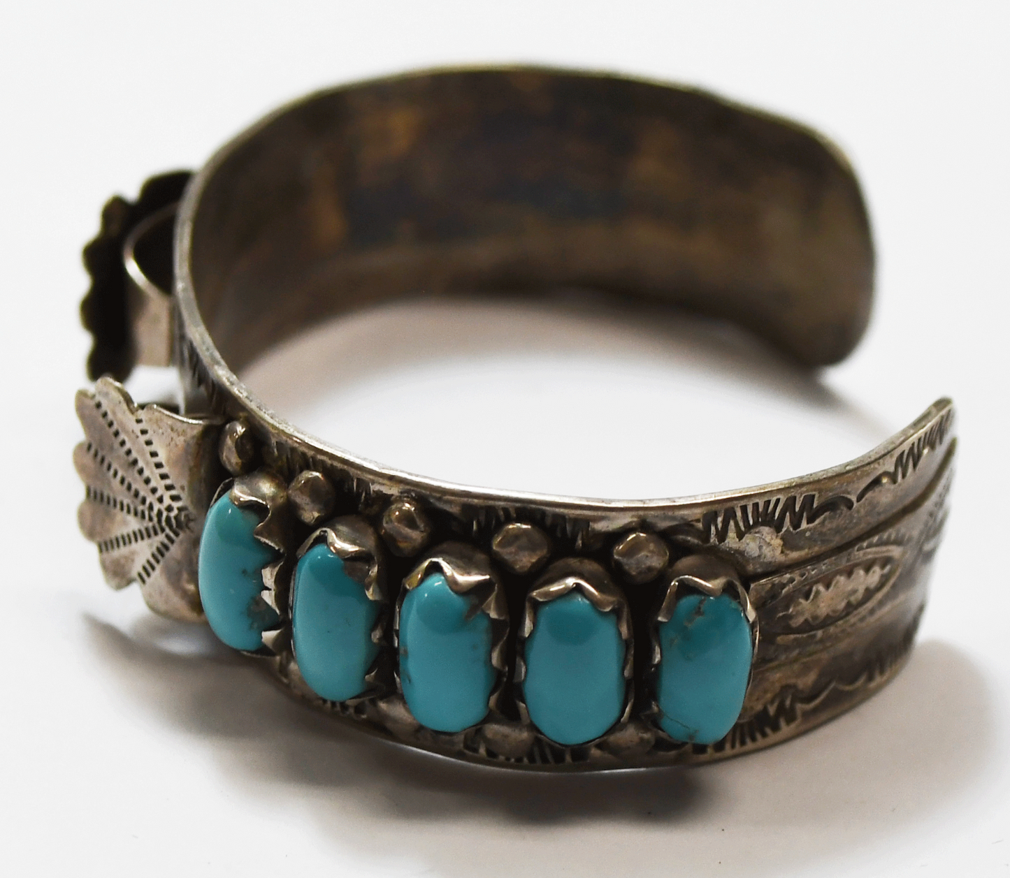 Sterling Silver Zuni C.A.Y.  Turquoise Row Watch Cuff Bracelet 16mm 5-3/4" Wrist