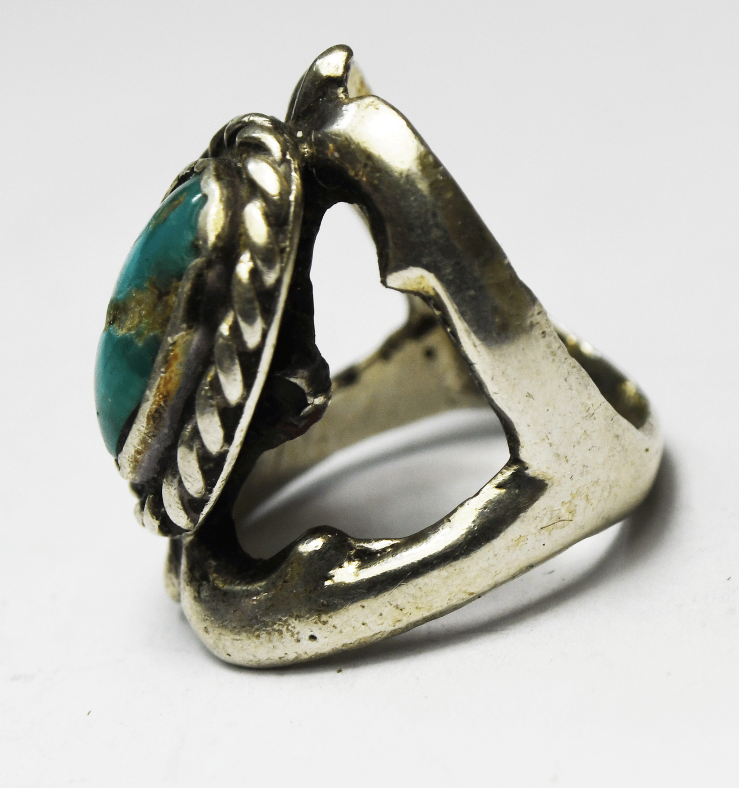 Vintage Sterling Silver Sand Cast Turquoise Ring 26mm Size 6-1/2