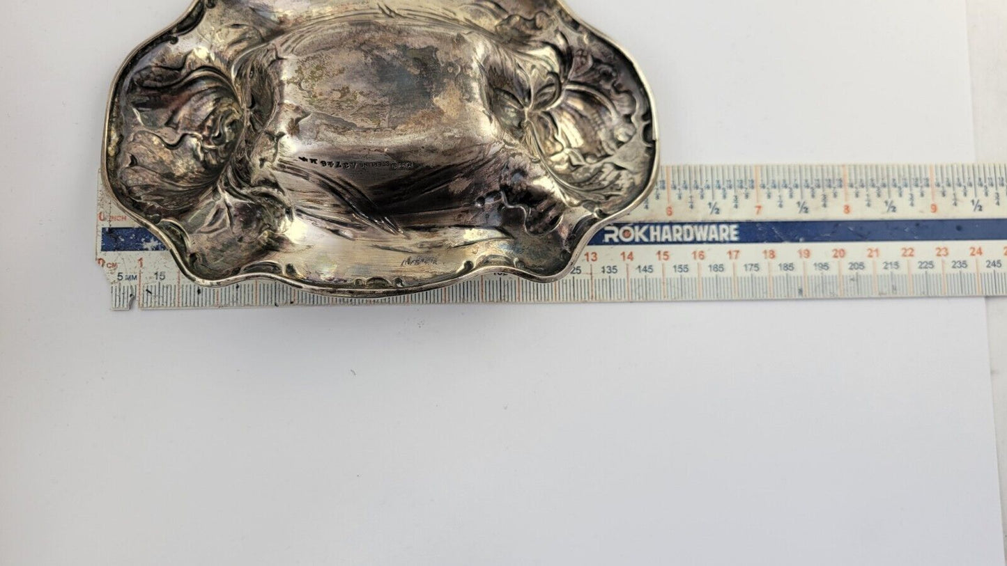 Antique ART NOUVEAU Gorham Sterling Silver 5 7/8" Floral Vanity Dish 2.2oz.