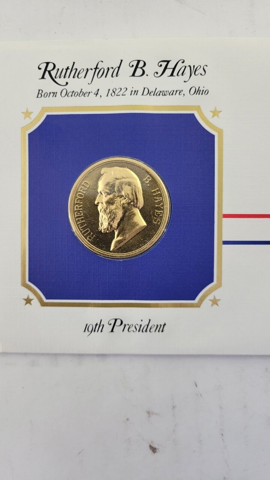 R. B. Hayes Presidential Covers Medal Postal Commemorative Society Gold Plated