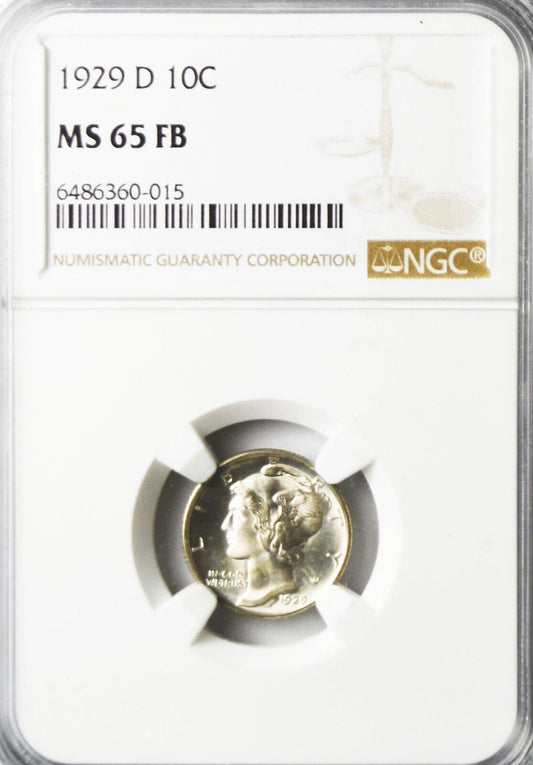 1929 D 10c Mercury Winged Liberty Silver Dime Ten Cents Denver NGC MS65 FB