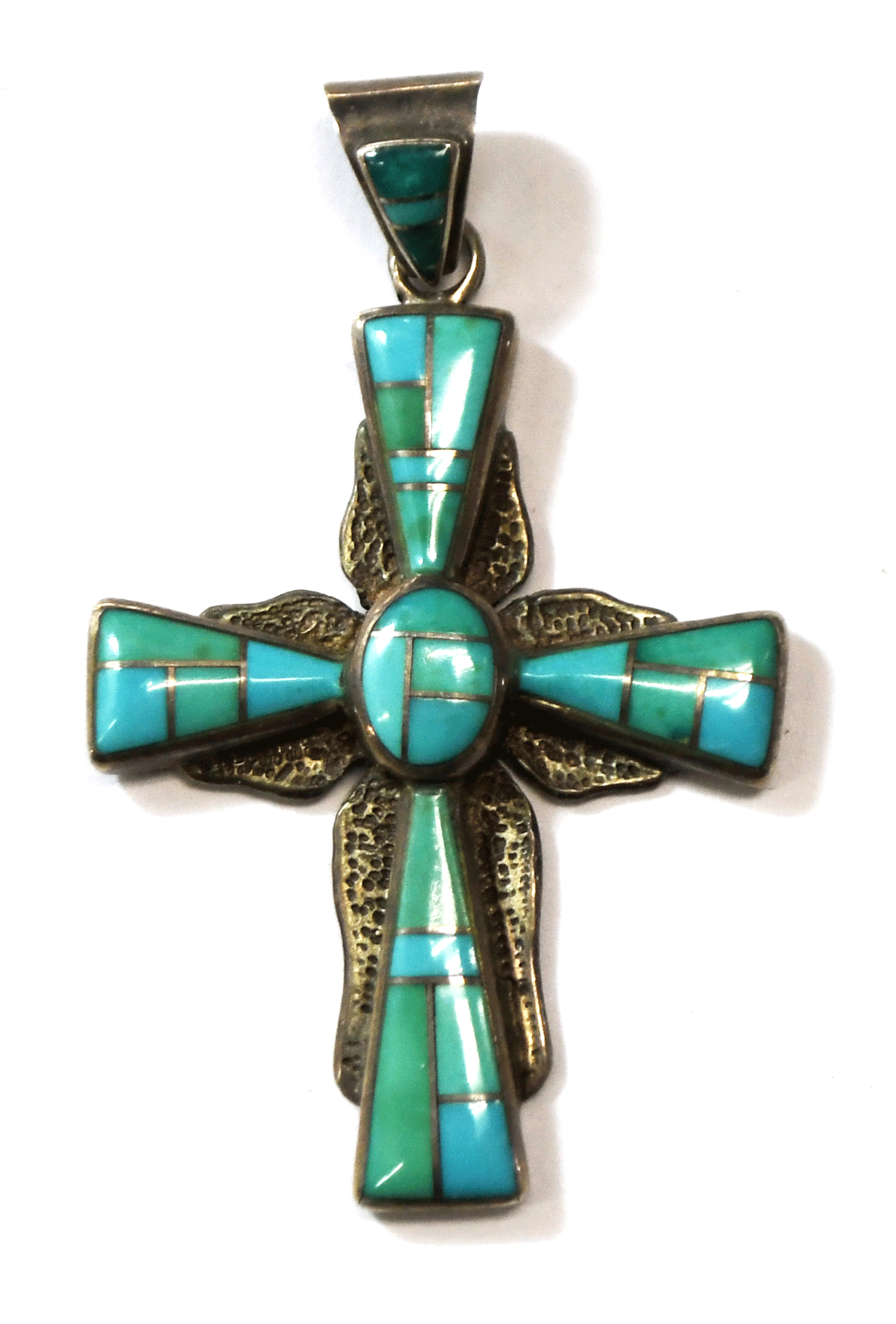 Sterling Silver Steve Francisco Turquoise Cross Pendant 52mm x 31mm