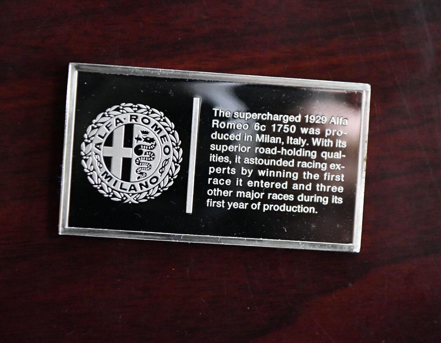 1929 Alfa Romeo Centennial Car Collection 1000 Grains Sterling Franklin Mint Bar