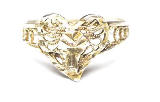 Beautiful Sterling Silver Filigree Heart Ring 12mm Size 7.5