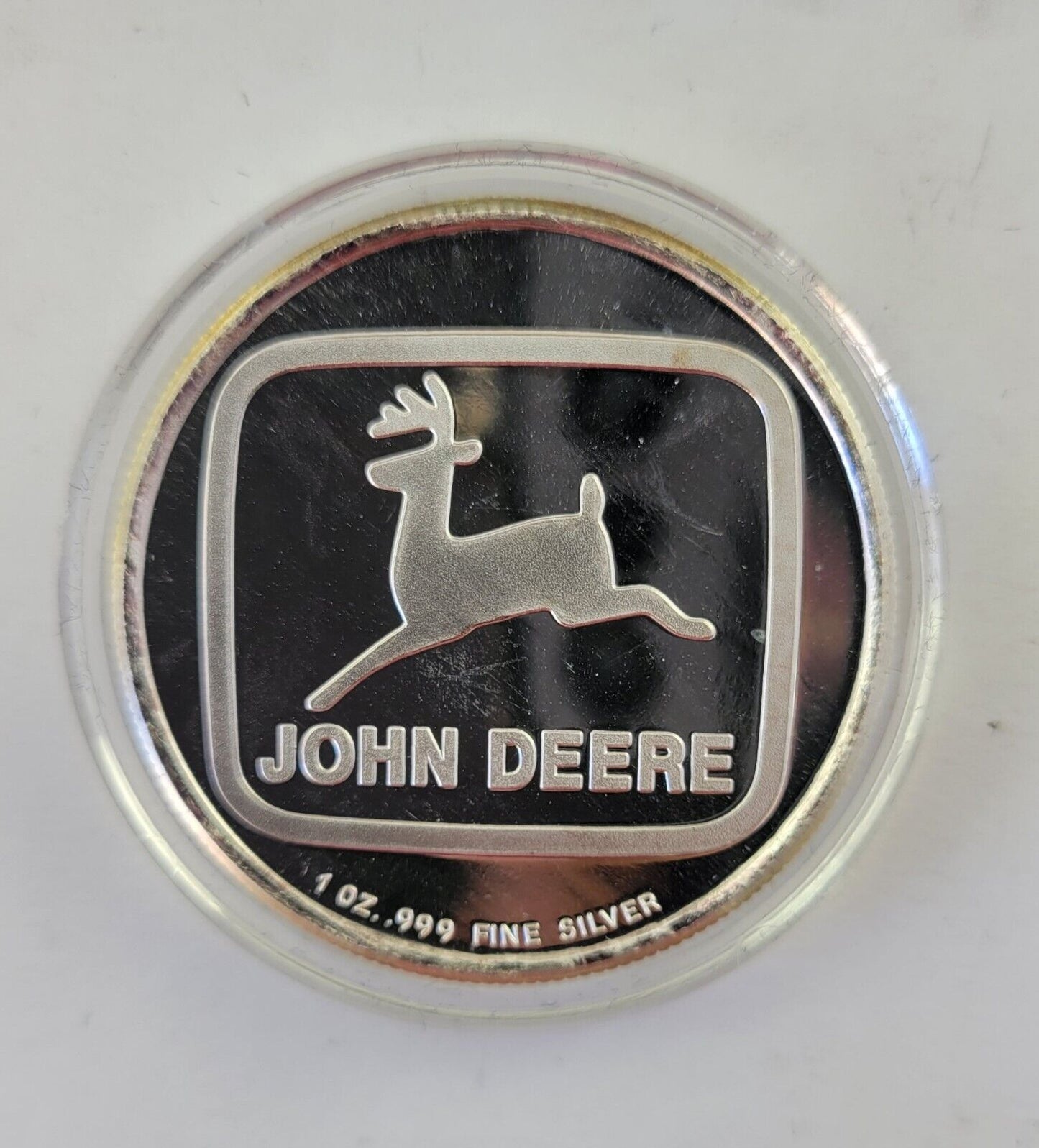 John Deere Tractor 5pc Set Of 1 oz .999 Fine Silver Rounds In Plastic & Boxed