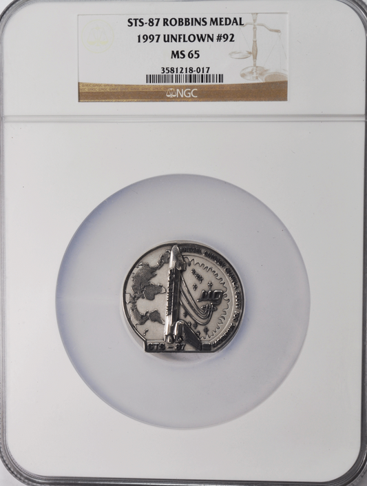 1997 STS-87 Robbins Silver Space Medal Unflown #92 NGC MS65 Columbia