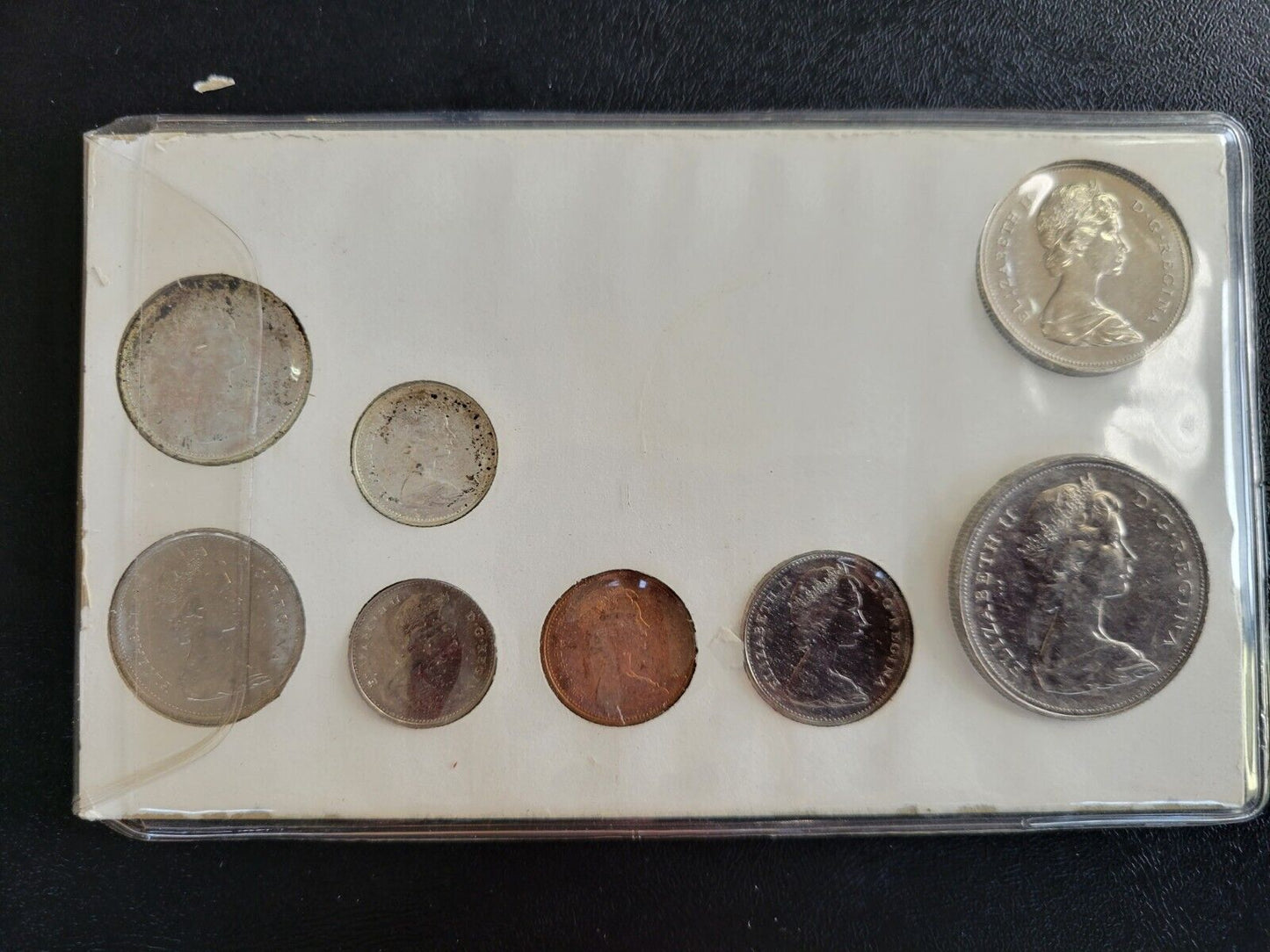 1968 CANADA 8 Coin Year Set in Cardboard Holder - 50% Silver Dime and Quarter