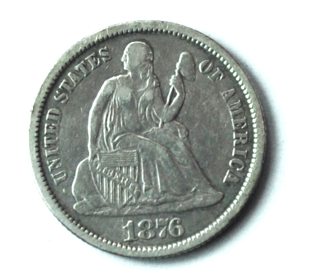 1876 10c Seated Liberty Silver Dime Ten Cents Philadelphia