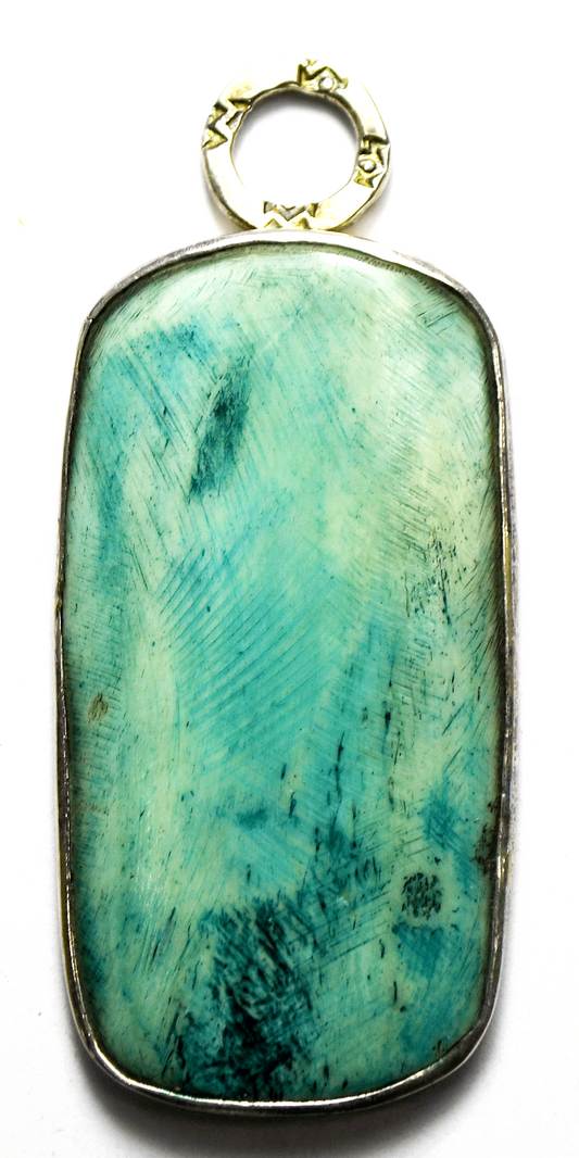 Sterling Silver Janice Lee Ripley Large Etched Turquoise Pendant 63mm x 28mm