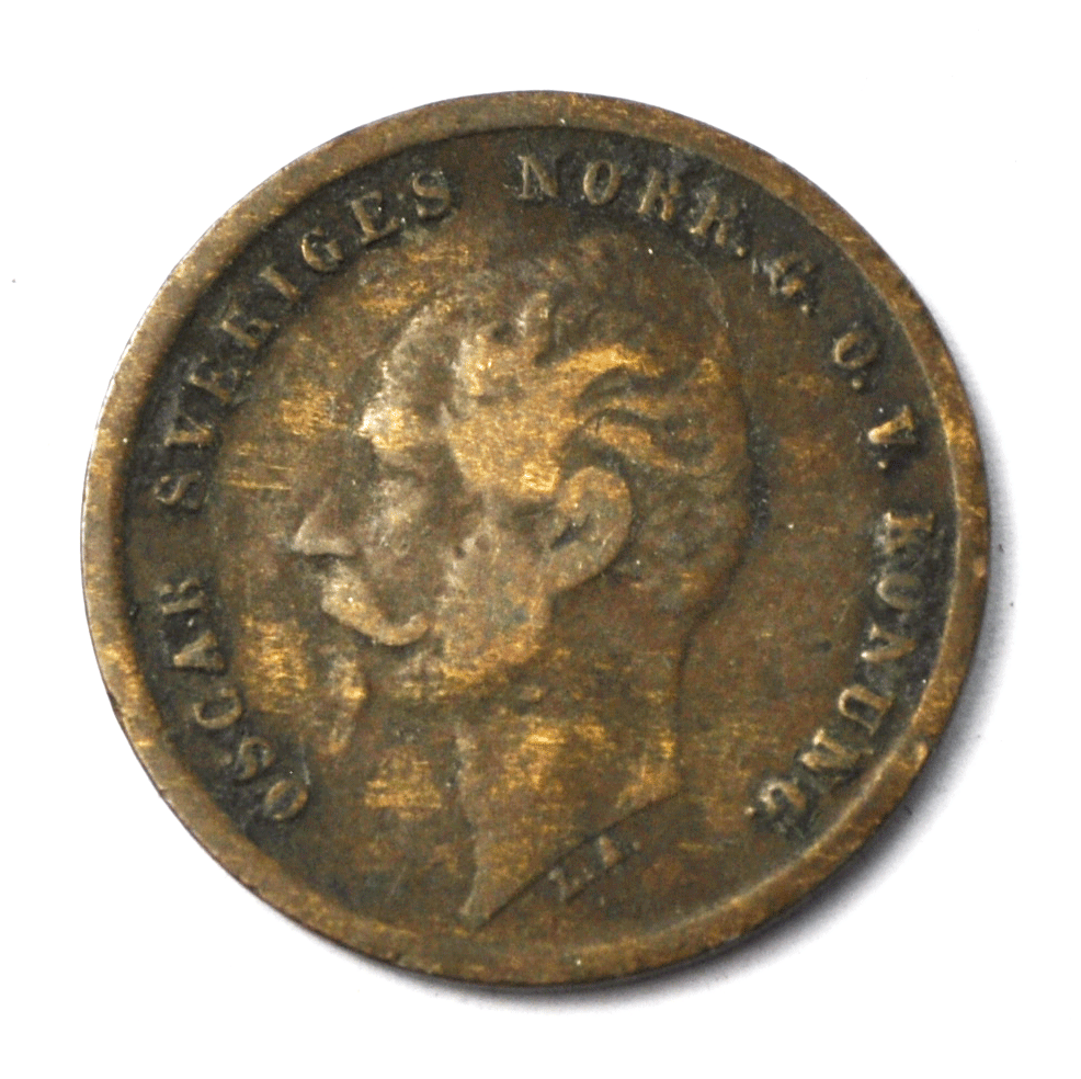 1858 L.A. Sweden One Öre Bronze Coin KM# 687