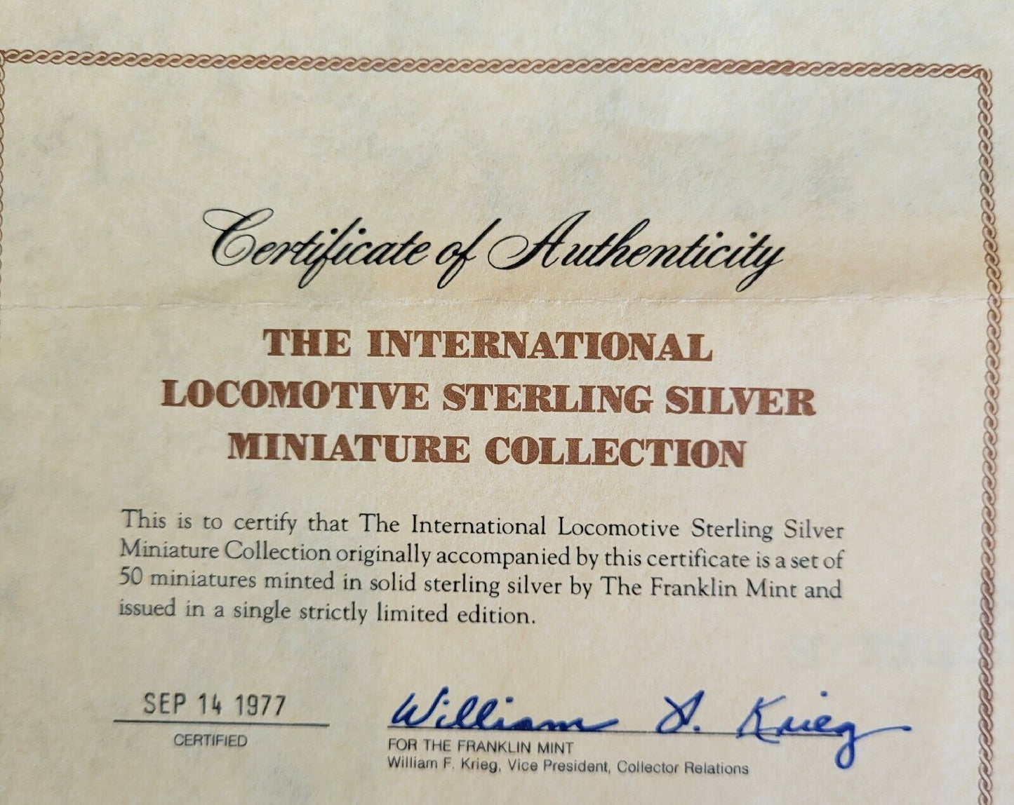 50pc. International Locomotive Miniature Sterling Bar Collection Franklin Mint