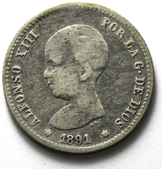1891 (91) PG-M Spain Silver One Peseta KM# 691