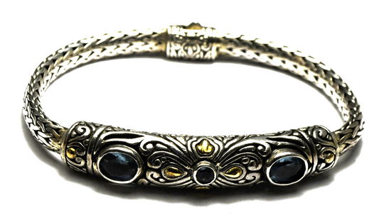 Sterling Silver John Hardy Topaz 18k Wheat Chain Bracelet 6mm 6-1/2"