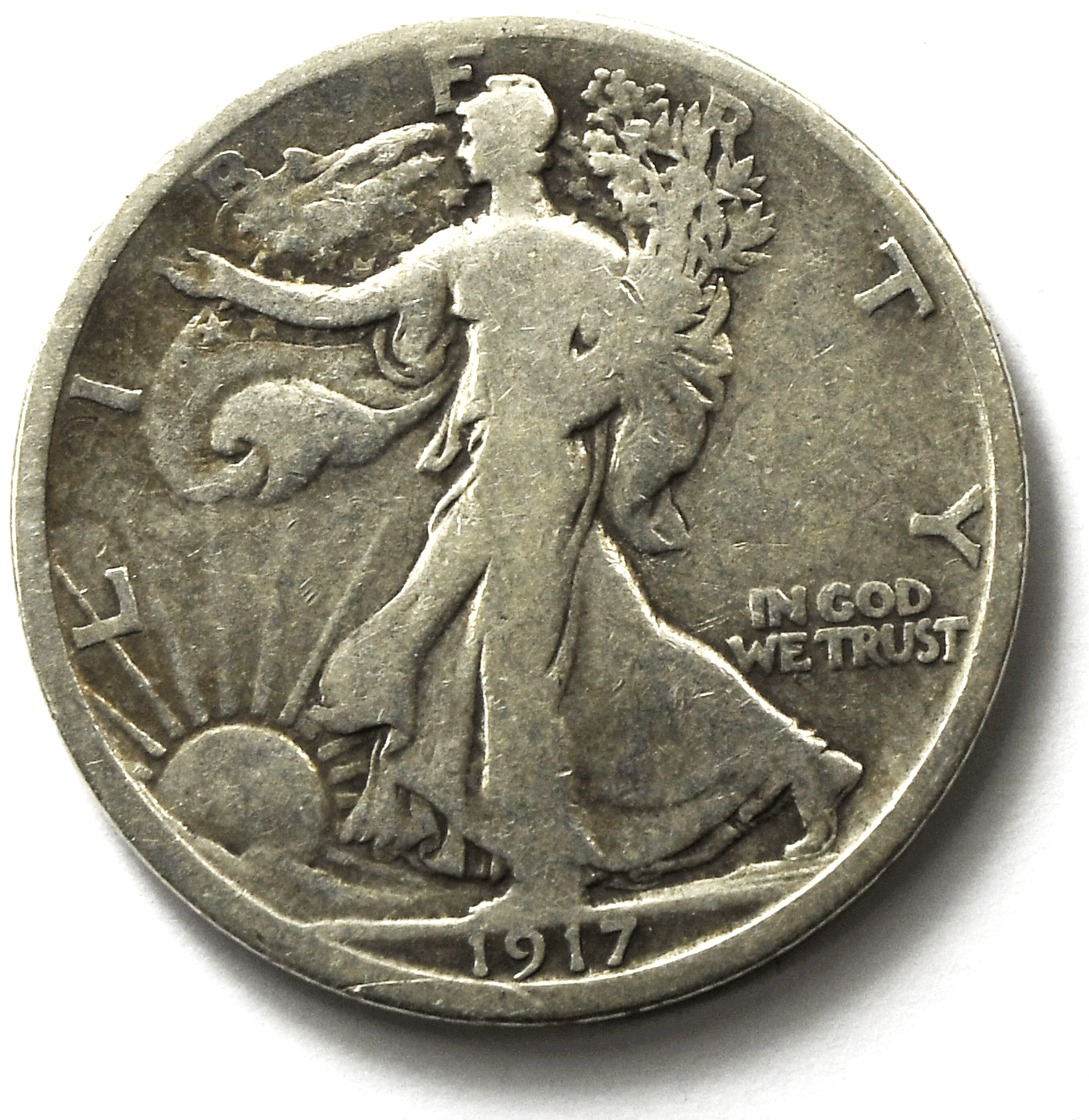 1917 DR 50c Walking Liberty Silver Half Dollar Fifty Cents Denver Reverse
