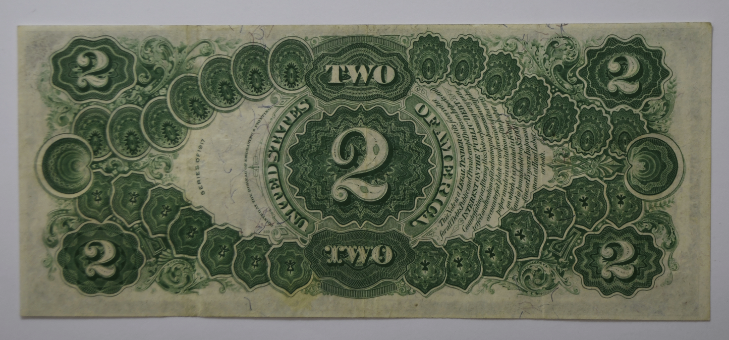 1917 $2 Two Dollars Legal Tender Note Jefferson Red Seal E21816577A FR#60