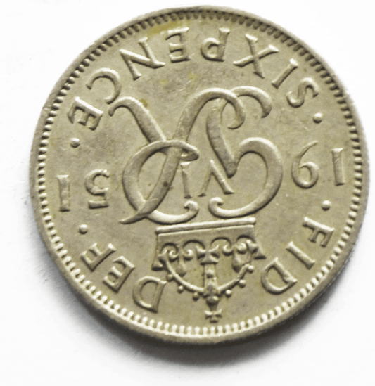 1951 Great Britain 6 Six Pence KM# 875 Copper Nickel Coin