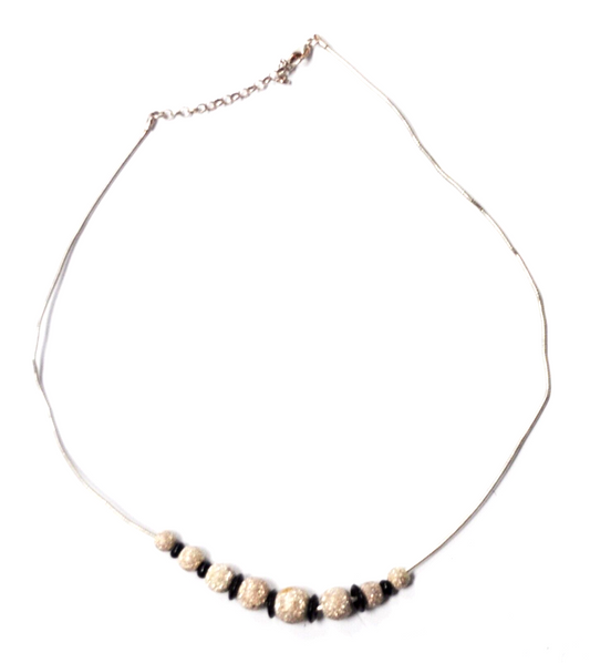 Sterling Silver Sparkle Bead Onyx Disc Bead Necklace 10mm 18"