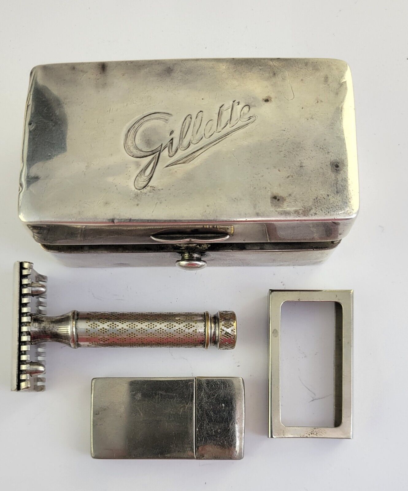 Vintage Gillette Travel Razor Set w/Sterling Case and Extra Razor Holder England