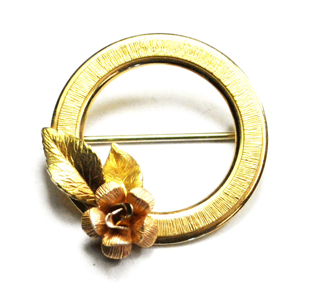 Antique Gold Filled Krmentz Multi Color Round Flower Brooch Pin 29mm