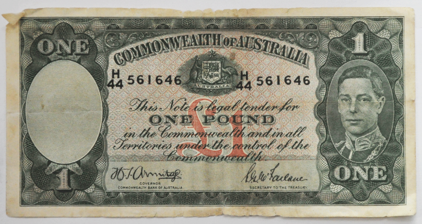 ND Common Wealth of Australia One Pound Legal Tender Note Currency