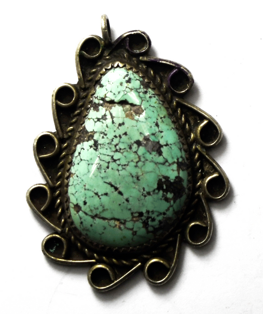 Sterling Silver NP Teardrop Turquoise Pendant 44mm x 33mm