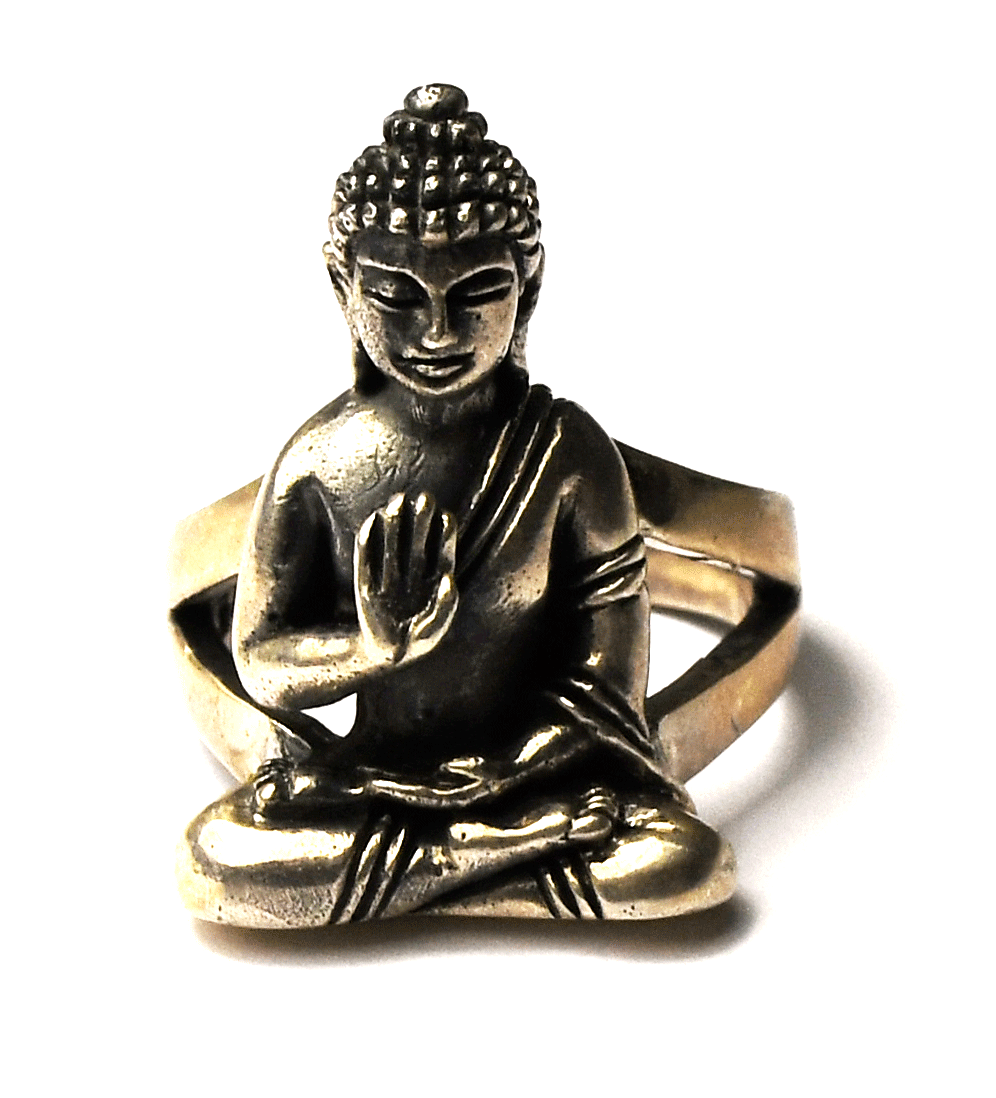 Sterling Silver Buddha Abhayamudra Protection Ring 26mm Size 8