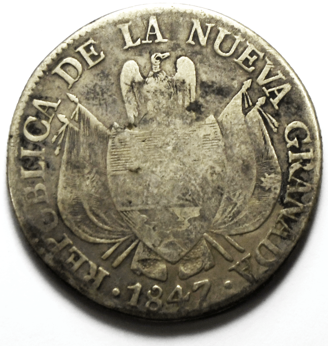 1847 Colombia 10 Ten Reales KM# 107