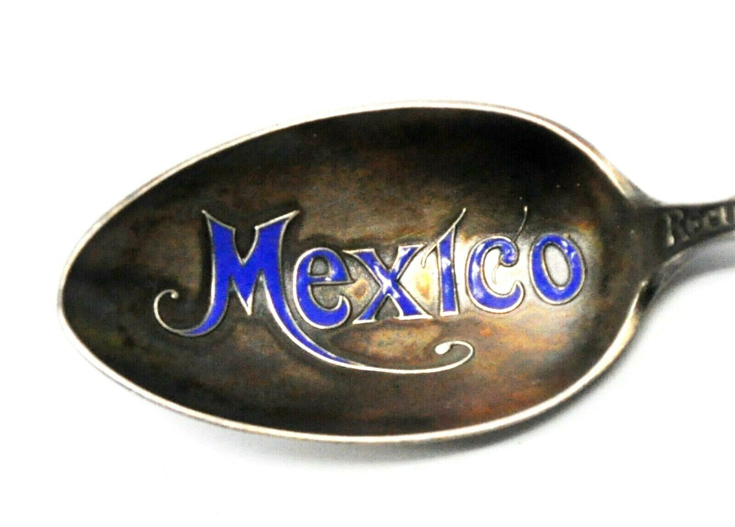 Sterling Shepard Recuerdo De Embossed Mexico Enamel Souvenir Spoon 5-5/8"