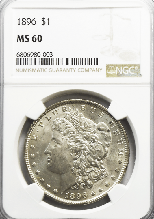 1896 $1 Morgan Silver Dollar MS60 NGC Uncirculated Philadelphia
