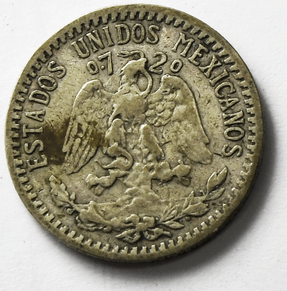 1921 Mexico Estados Unidos Mexicanos 20 Twenty Centavos Silver Coin KM# 438