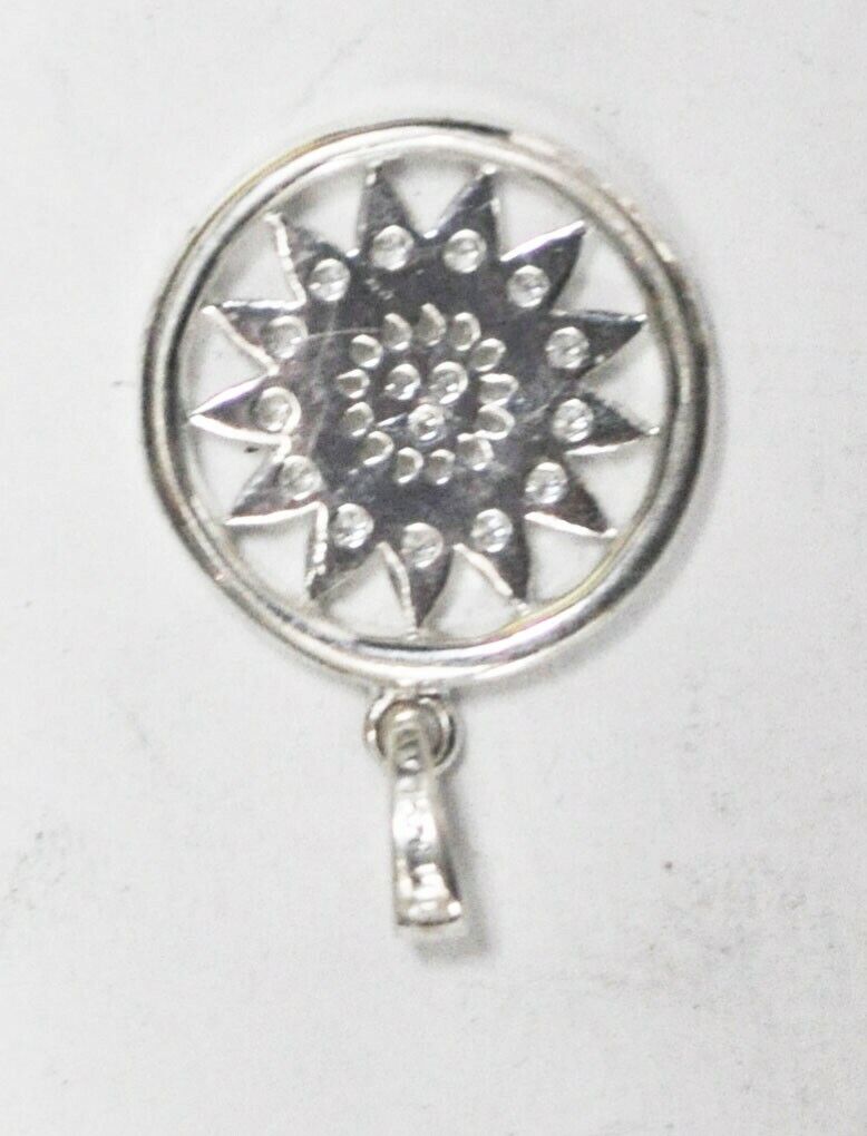 Sterling Silver Cartwheel CZ Sun Round Pendant 25x17mm