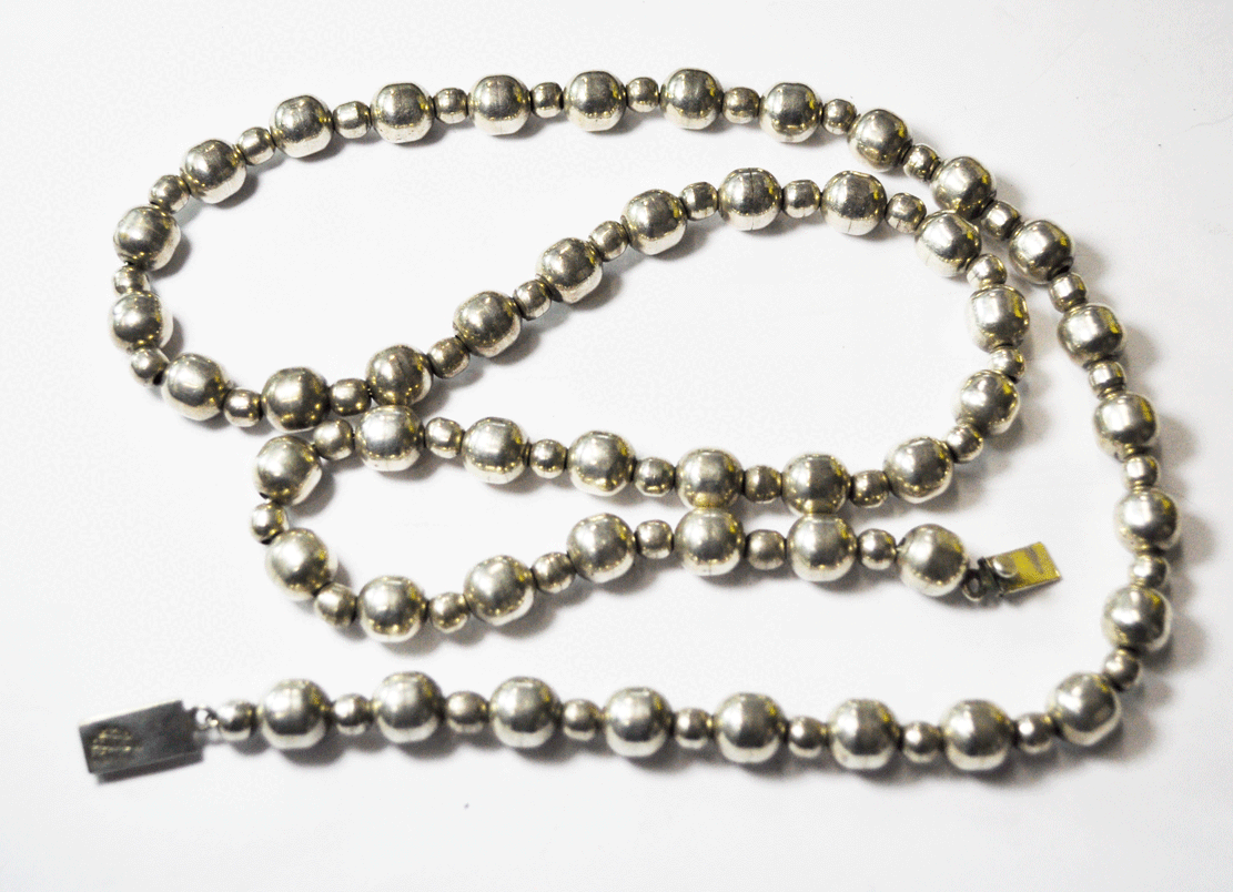 Long Sterling Silver Mexico TD-29 10mm Beaded 32" Chain Necklace Heavy