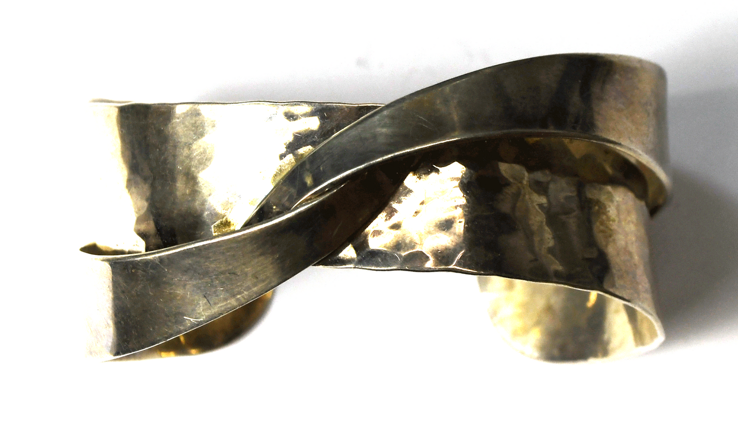 Sterling Silver Hammered Overlapping Twist Cuff Bracelet 18-33mm 7" Wrist 49g