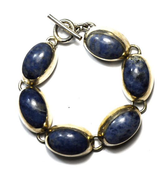 Sterling Silver Mexico Blue Sodalite Oval Toggle Bracelet 16mm 7"  47g