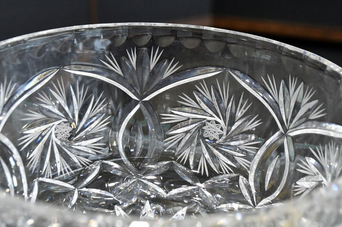 Hand Cut Crystal Ice Bowl 7" x 3" Czech Bohemian Flower Star Styling Heavy