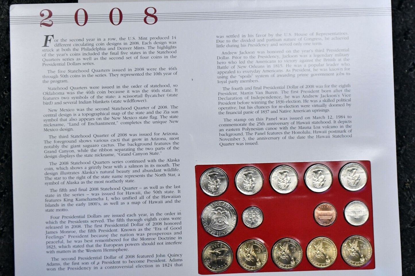 2008 Denver Uncirculated Mint Set Postal Commemorative Society Hawaii Oklahoma