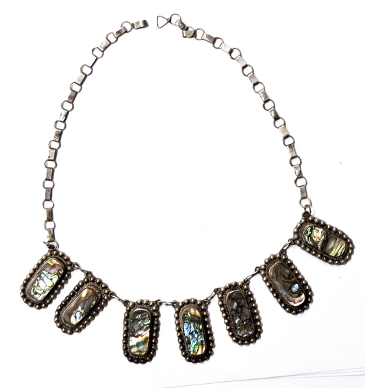 Sterling Silver Mexico Igaula FBC Abalone MOP 31mm Necklace 17"