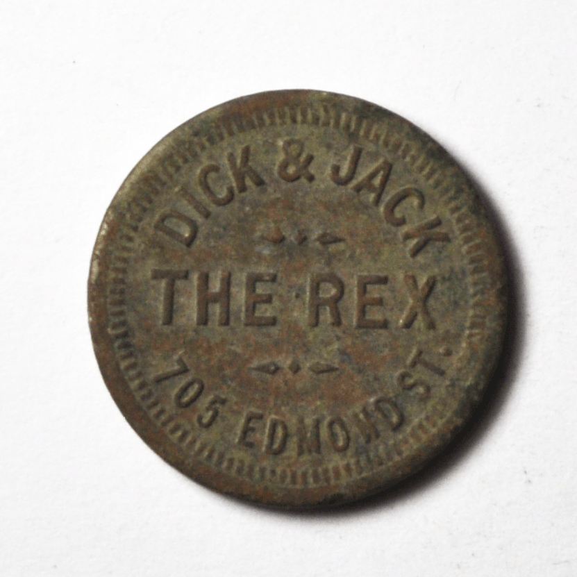 The Rex Dick & Jack St Joseph Missouri 705 Edmond St 5c Trade Token 21mm