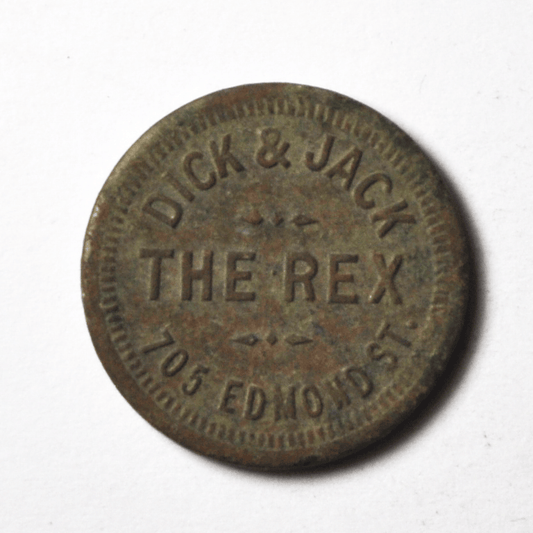 The Rex Dick & Jack St Joseph Missouri 705 Edmond St 5c Trade Token 21mm