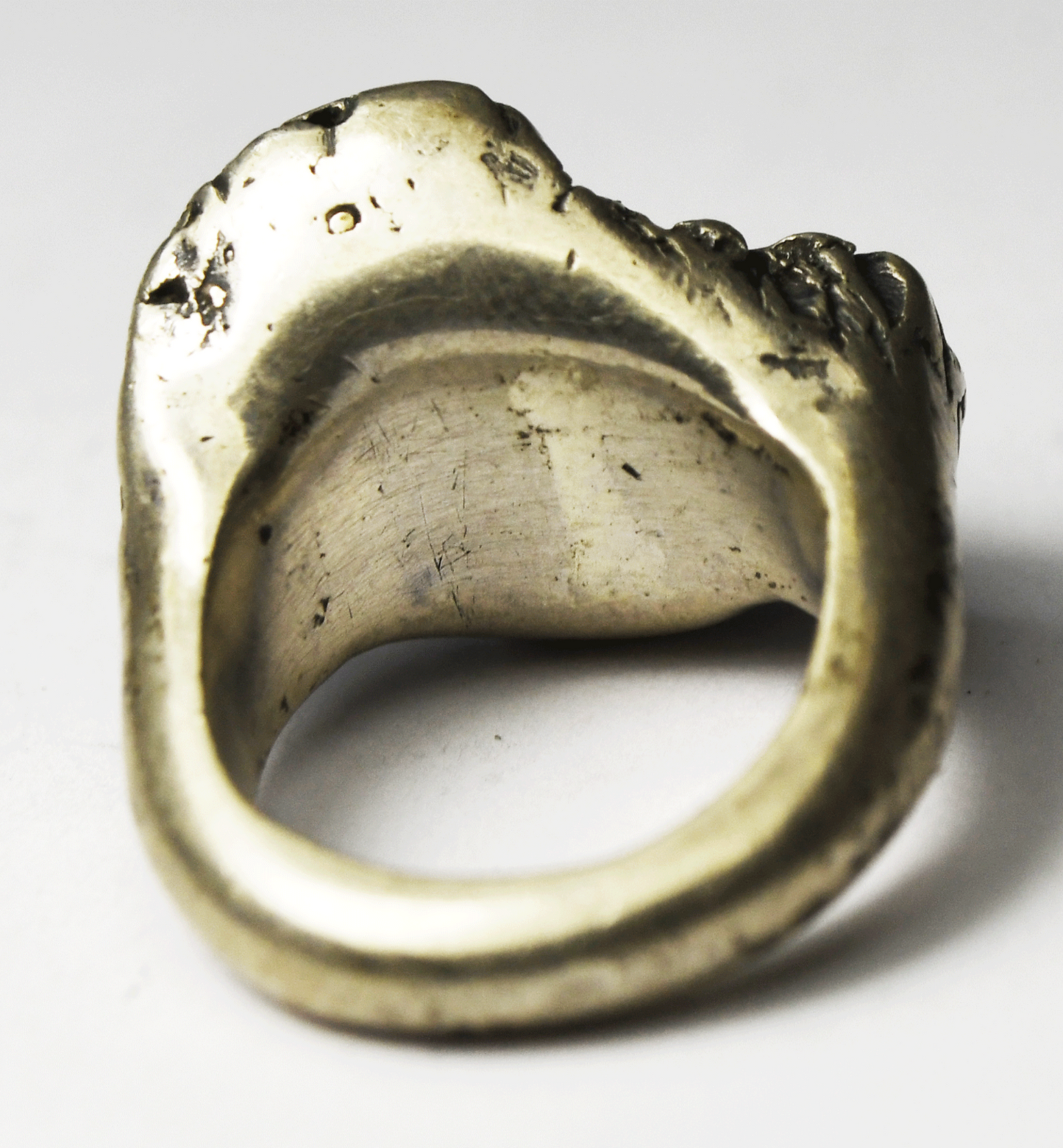 Sterling Silver Heavy Sand Cast Apricot Agate Brutalist Ring 17mm Size 4-1/2