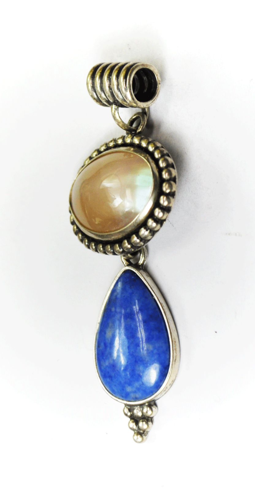 Sterling Silver Carolyn Pollack Blue Sodalite MOP Dangle 2 Part Pendant 2-1/8"