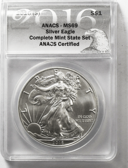 2016 $1 American Silver Eagle .999 Fine Silver One Ounce ANACS MS69 Complete MS