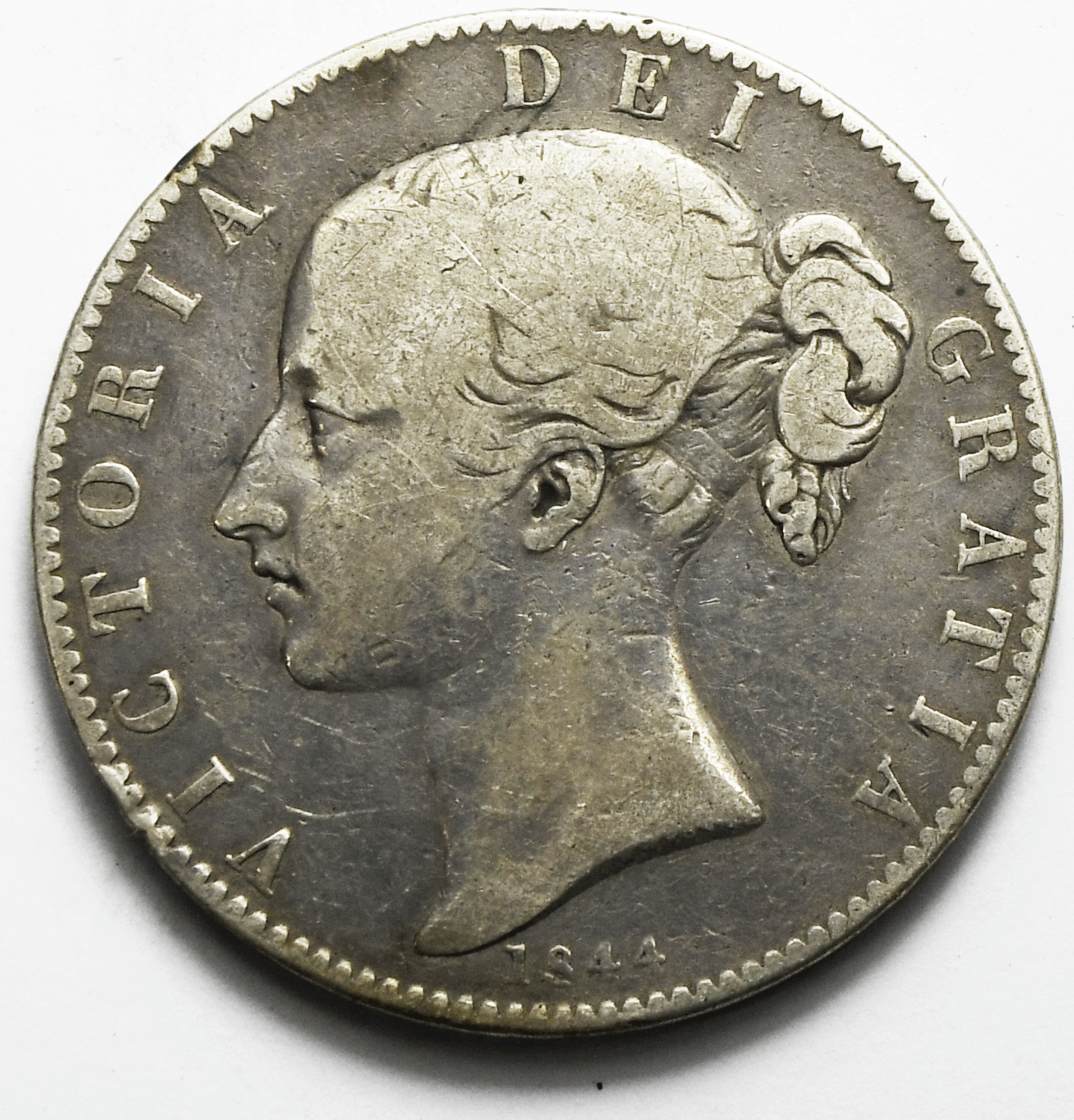 1844 Great Britain Crown Silver Coin KM# 765 Only 94,000 Minted