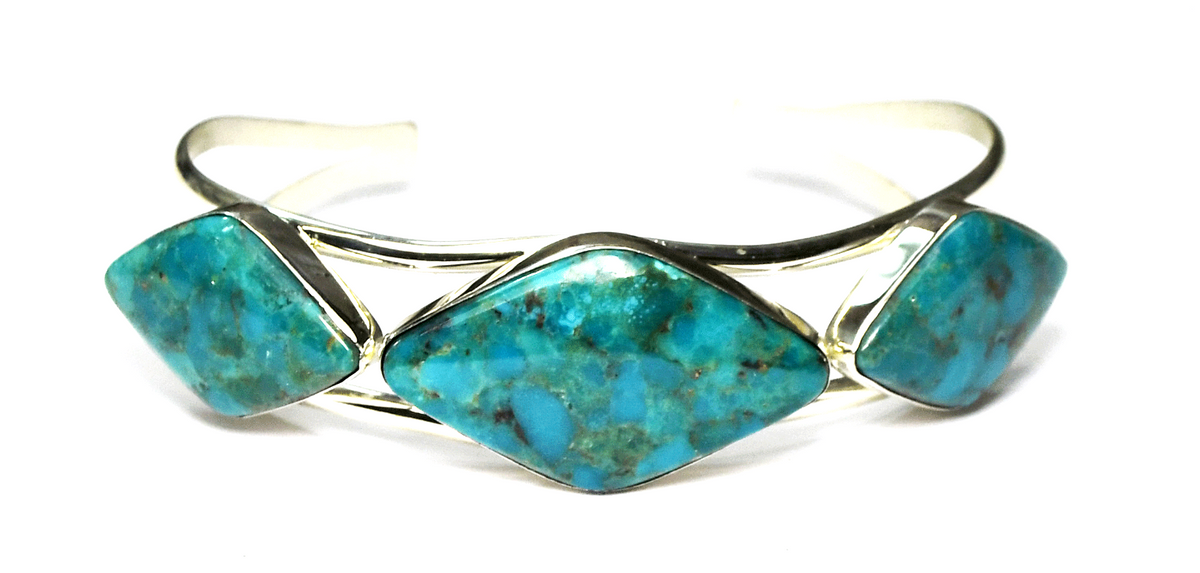 Sterling Silver Desert Rose Compressed Turquoise Cuff Bracelet 18mm 7" Wrist