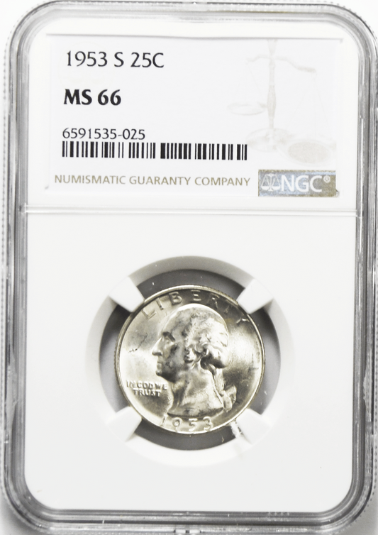 1953 S 25c Washington Silver Quarter Dollar NGC MS66 Gem Uncirculated