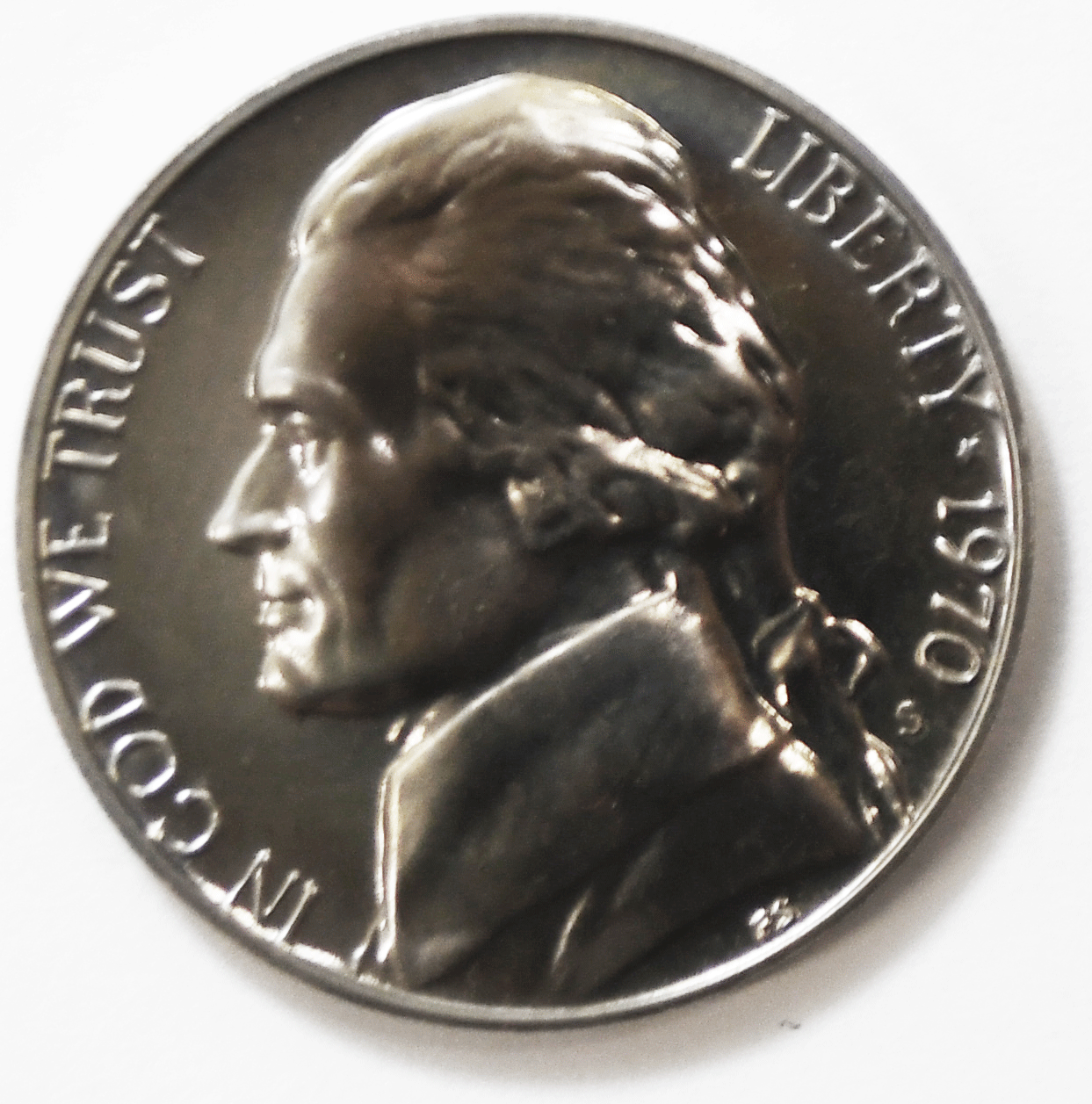 1970 S 5c Jefferson Proof Nickel Five Cents Uncirculated From Proof Set