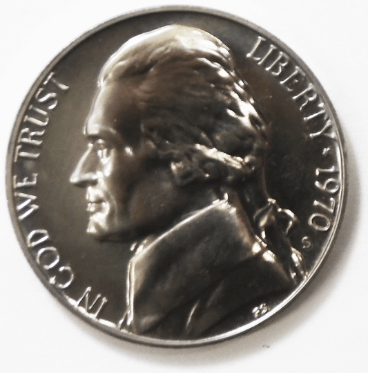 1970 S 5c Jefferson Proof Nickel Five Cents Uncirculated From Proof Set