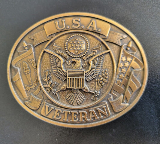 USA Military Veteren World War 2 WWII Vietnam Belt Buckle, Brass Tone