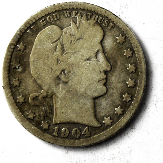 1904 25c Barber Silver Quarter Dollar Twenty Five Cents Philadelphia