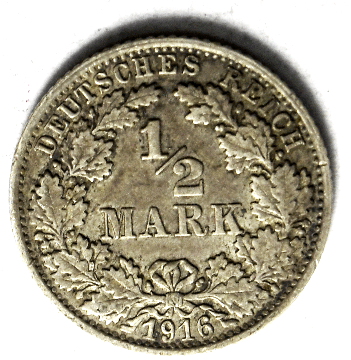 1916 F Germany Empire Silver Half 1/2 Mark Coin KM#17